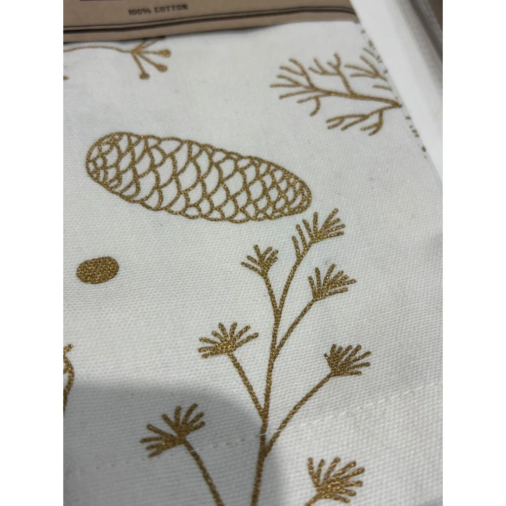 Mahogany 4 Placemats 4 Napkins Set 8pc White Gold Pinecone Cotton Holiday Decor